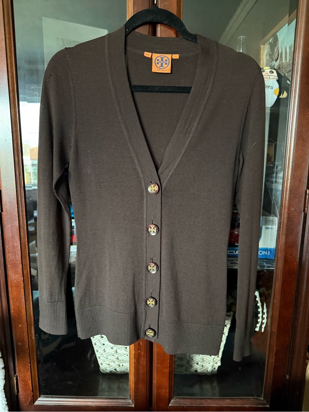 Tory Burch Brown Button-Front V-Neck Cardigan
